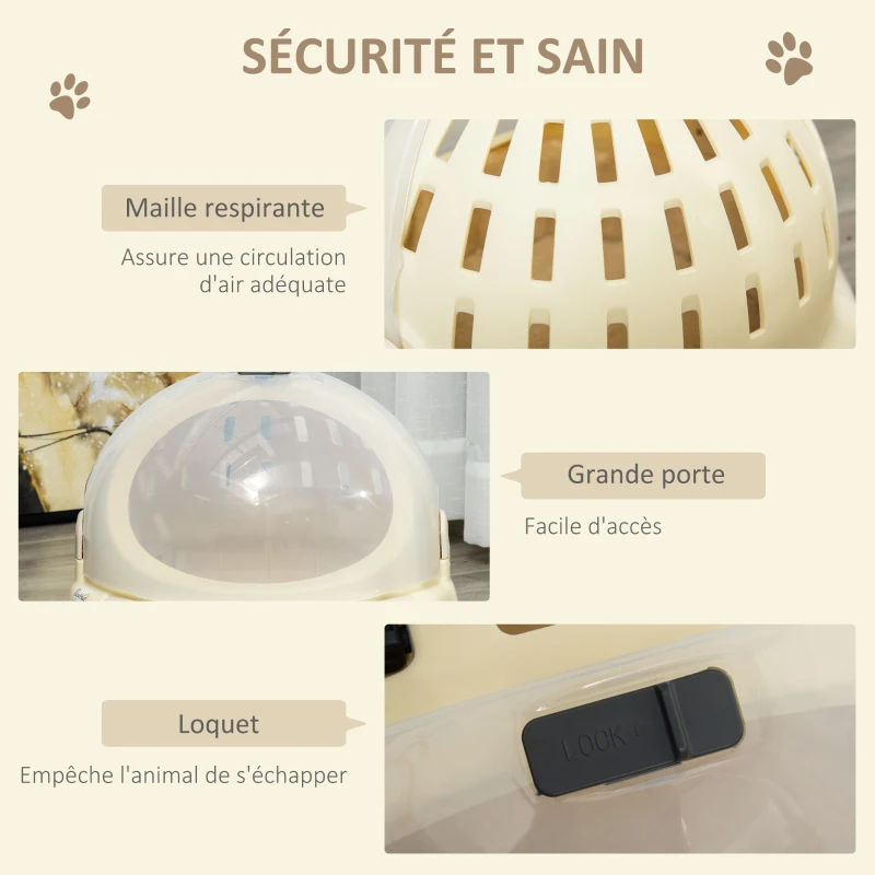 PawHut Caisse de transport niche pour chat maison pour chat portable panier lavable coussin amovible beige