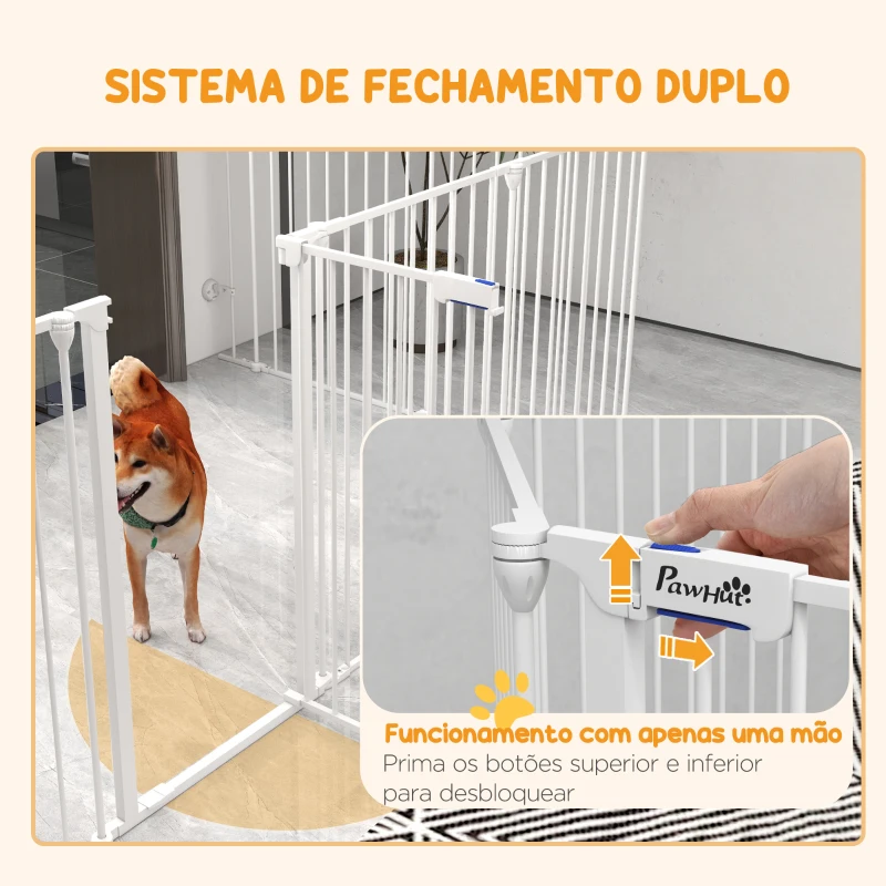 PawHut Parque para Cães de 8 Painéis 64x90 cm Dobrável de Aço com Duplo Travamento Função de Bloqueio e Formato Modular Branco