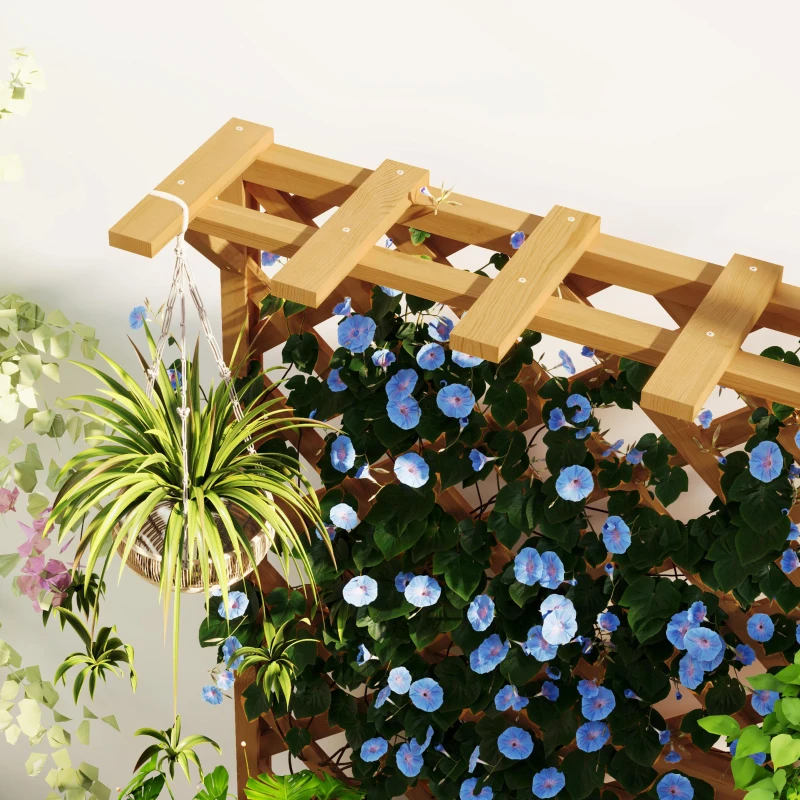 Outsunny Jardinière avec treillis, bac à fleurs en bois massif avec trous de drainage et doublure, 64 x 33 x 122 cm, bois naturel