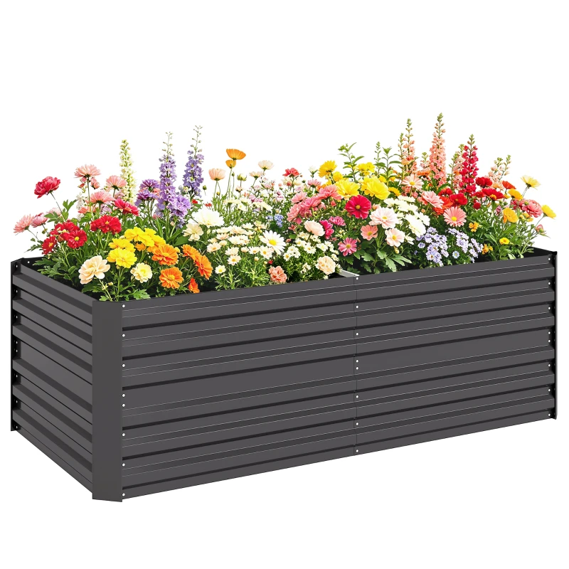 Outsunny Pflanzenkübel, Handliches Blumenbeet zum Anpflanzen, Hegen und Pflegen, Hochbeet, Stahl, Dunkelgrau