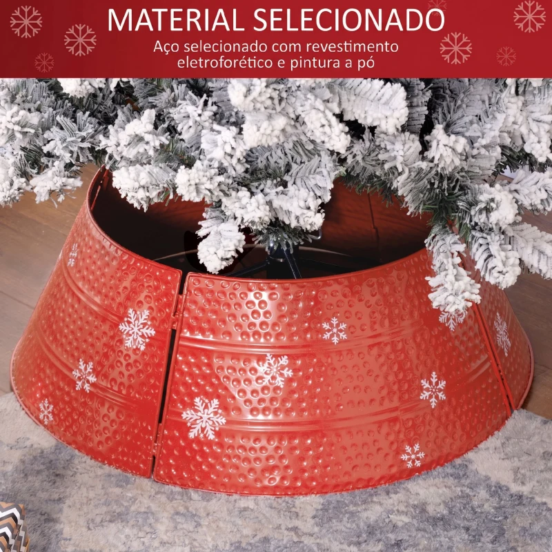 HOMCOM Saia Metálica Impermeável para Árvore de Natal 66x66x23 cm Vermelho