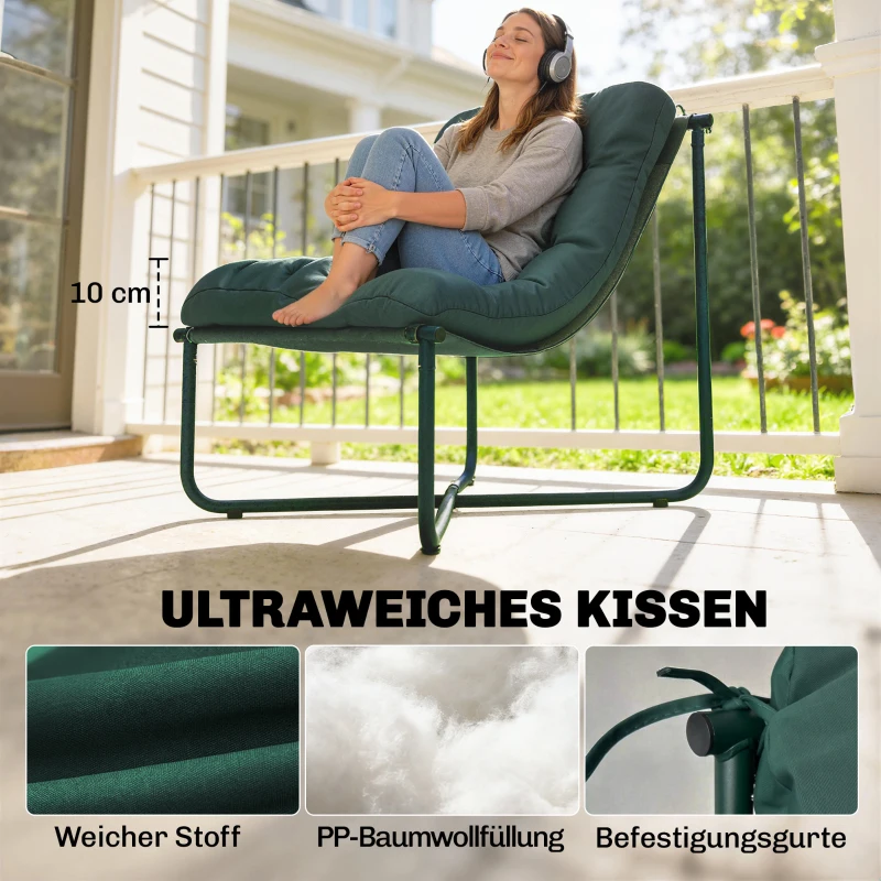 Outsunny Gartenstuhl Gartensessel mit Kissen Atmungsaktiver Sling-Sitz Stahlrahmen für Garten Terrasse 76 x 92 x 76 cm Dunkelgrün