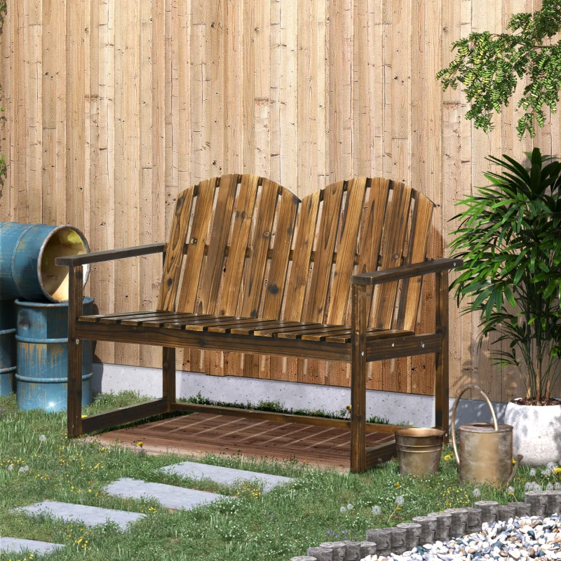 Outsunny Gartenbank für 2 Personen, rustikales Design, Tannenholz, 114x63x86 cm
