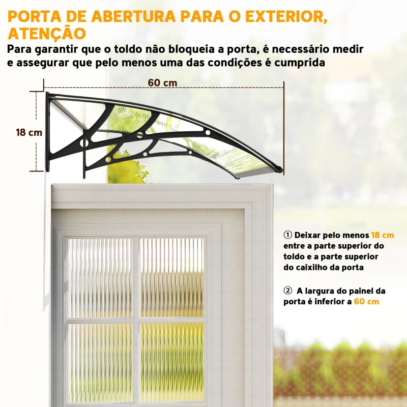 Outsunny Cobertura para Portas e Janelas 110x60 cm com Painéis de Policarbonato e Barra de Alumínio Transparente