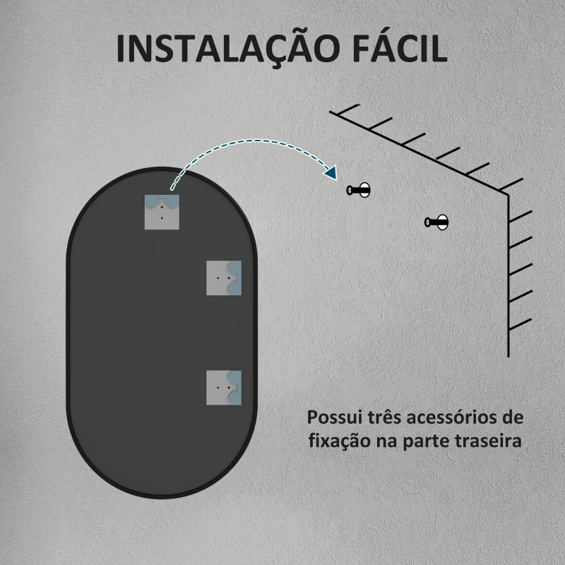 HOMCOM Espelho Casa de Banho Ovalado 60x90 cm Espelho Decorativo de Parede com Estrutura de Alumínio para Sala Corredor Preto