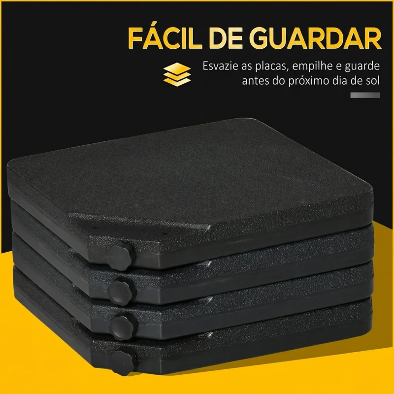 Outsunny Conjunto de Pesos para Base de Chapéu de Sol de 4 Peças Quadrado Preenchível 60 kg de Água 70 kg de Areia ou 80 kg Mixto Preto