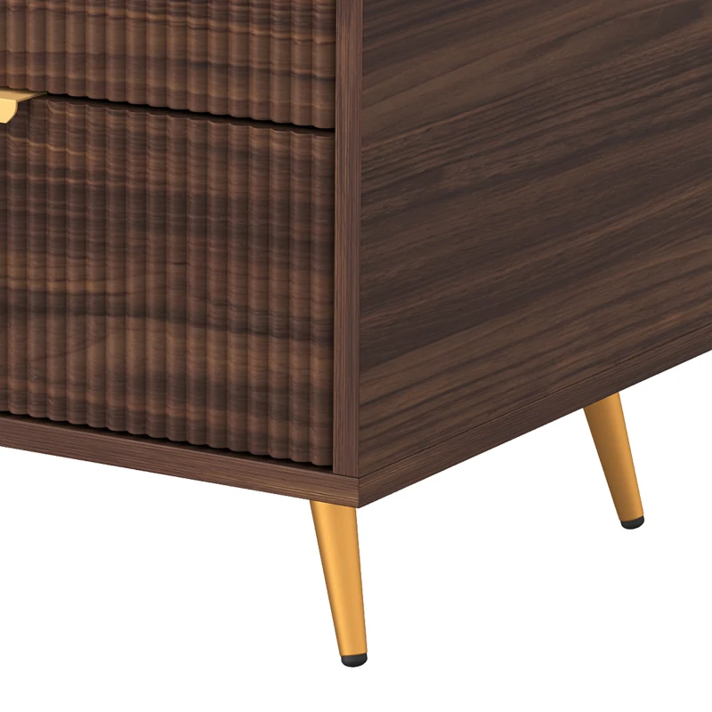HOMCOM Elegant Two-Drawer Bedside Table - Walnut Brown