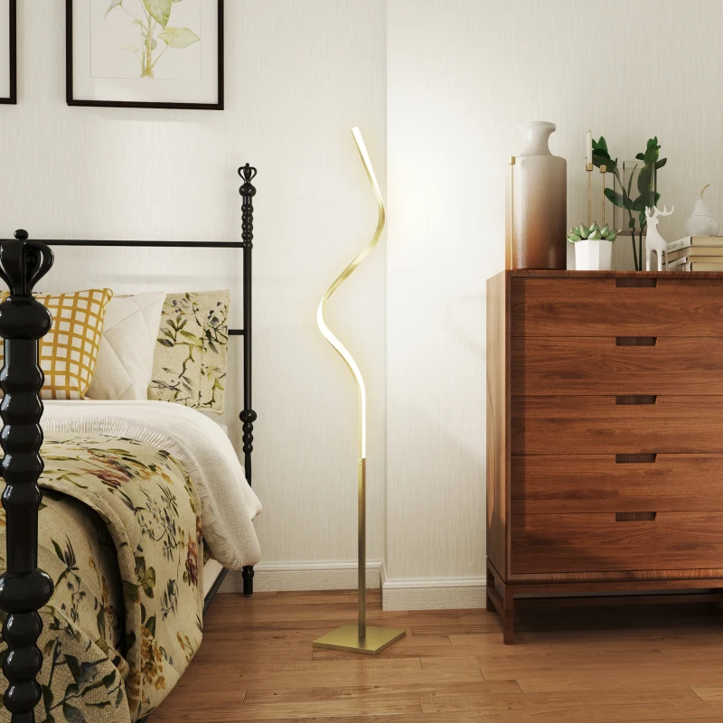 HOMCOM Stehleuchte im Spiraldesign, Fußschalter, 3 Helligkeitsstufen, 1,46 m, Gold