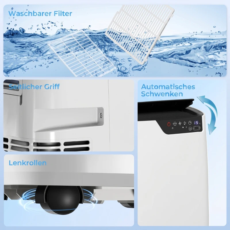 HOMCOM Tragbare Klimaanlage 12000 BTU, Klimagerät mit Kühl-, Entfeuchtungs-, Ventilator- , Schlafmodus, WiFi Sprachsteuerung