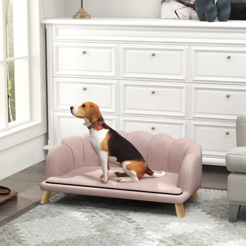 PawHut Haustiersofa für mittelgroße und große Hunde bis 25 kg, robustes Holz, gepolstert, Rosa