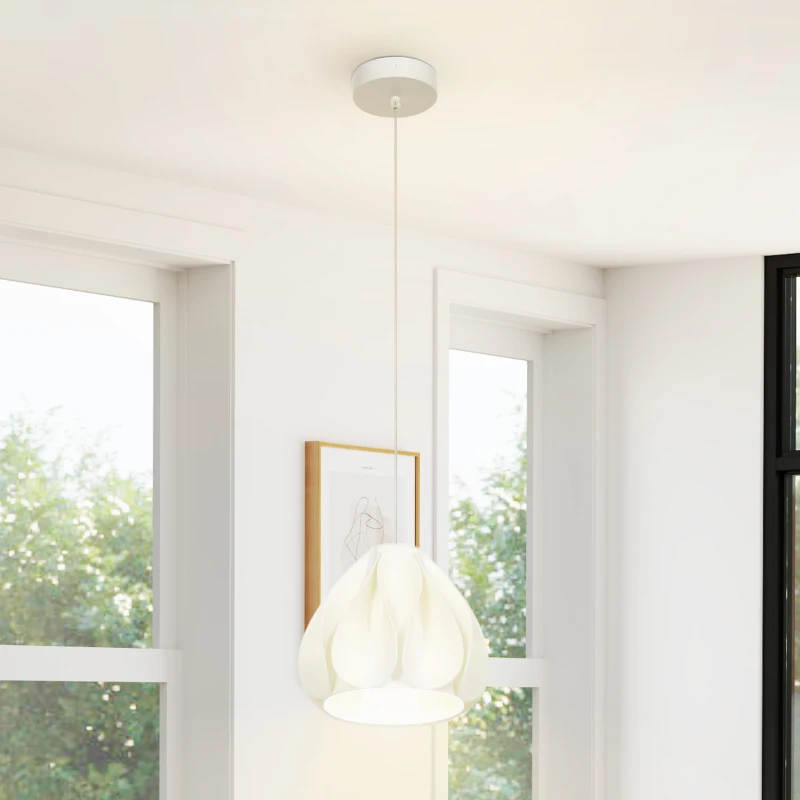 HOMCOM Candeeiro Suspensoo Moderno Candeeiro de Teto com Ecrã de Impressão 3D Iluminação para Sala de Jantar Ø20,5x17,5 cm Branco