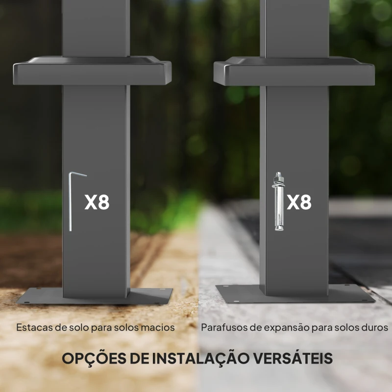 Outsunny Pérgola com Telhado Retrátil Pérgola de 3x3 m com Fecho Magnético Proteção UV30+ Pérgola para Jardim Cinzento