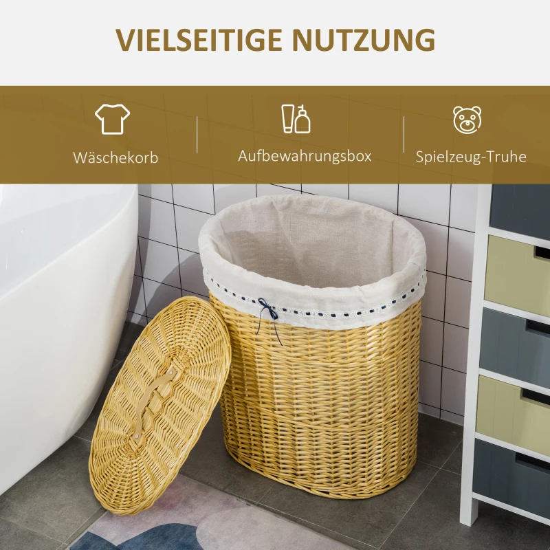 HOMCOM Wäschekorb aus Weide mit Deckel Wäschesammler mit Griff, herausnehmbarer Wäschesack, Laundry Baskets Wäschebox für Badezimmer Waschküche Schlafzimmer Natur
