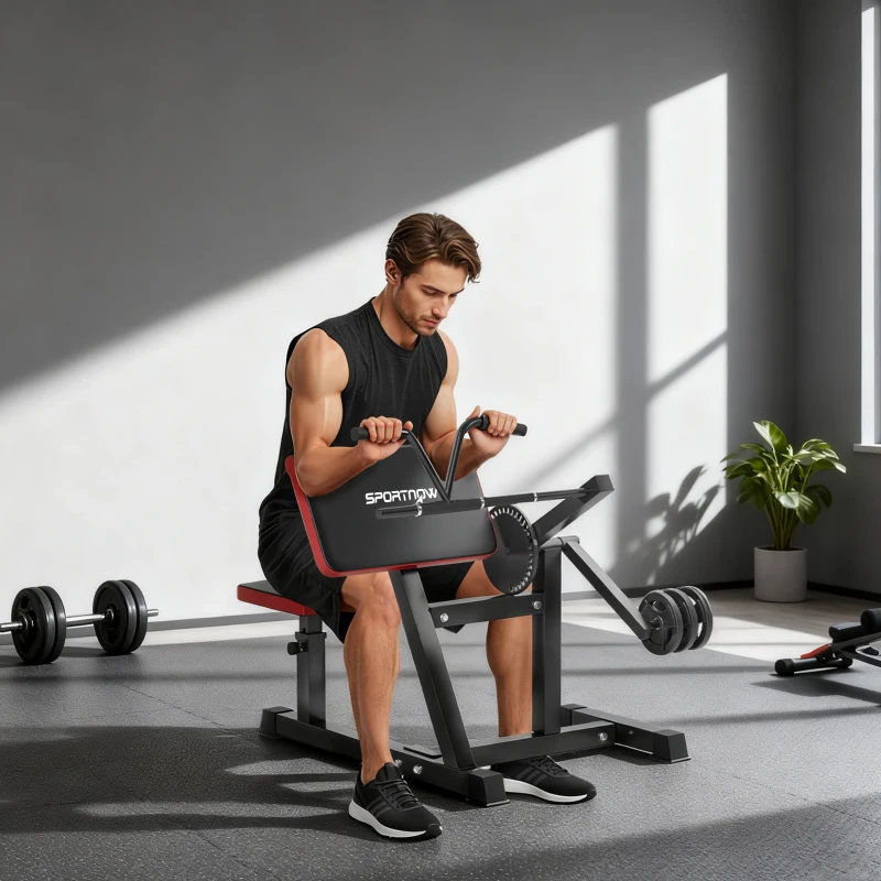 SPORTNOW Máquina de Bíceps e Tríceps 2 em 1 Banco de Curl de Pregador com Assento e Suporte de Cotovelo Ajustáveis 105x95x80 cm Preto