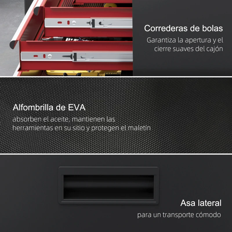 HOMCOM Carro de Herramientas Caja de Herramientas de Acero Carro de Taller con Ruedas Puerta y Cajones para Taller Garaje Rojo
