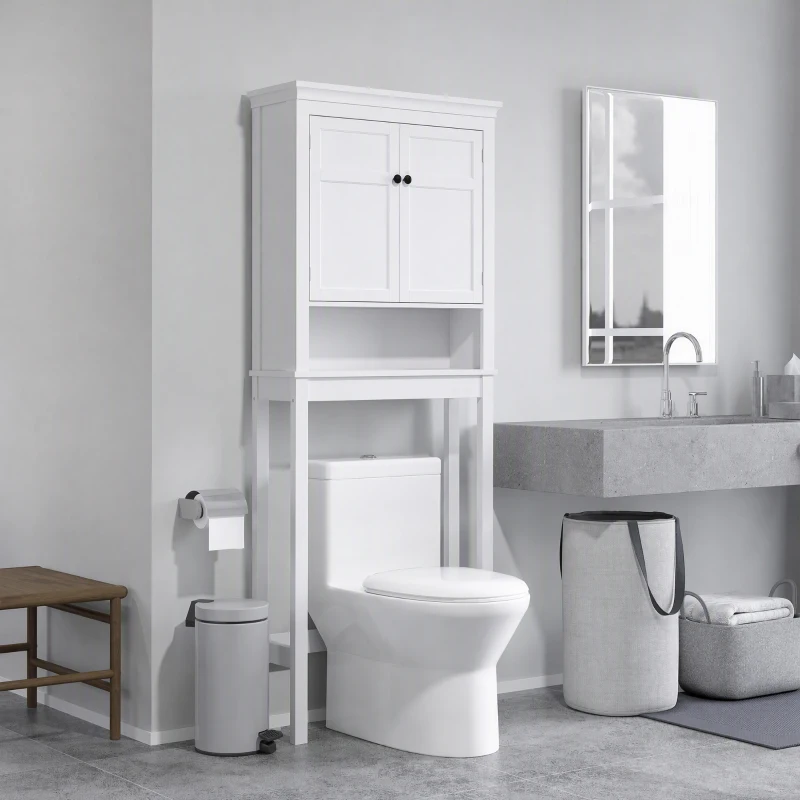 HOMCOM Meuble WC dessus de toilette meuble machine à laver meuble salle de bain placard 2 portes étagères réglables blanc