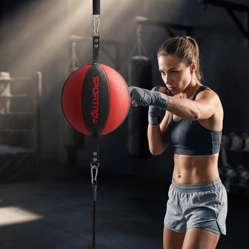 SPORTNOW Soporte de boxeo doble extremo para entrenamiento con cuerda bungee, hebilla ajustable, montaje clip-on