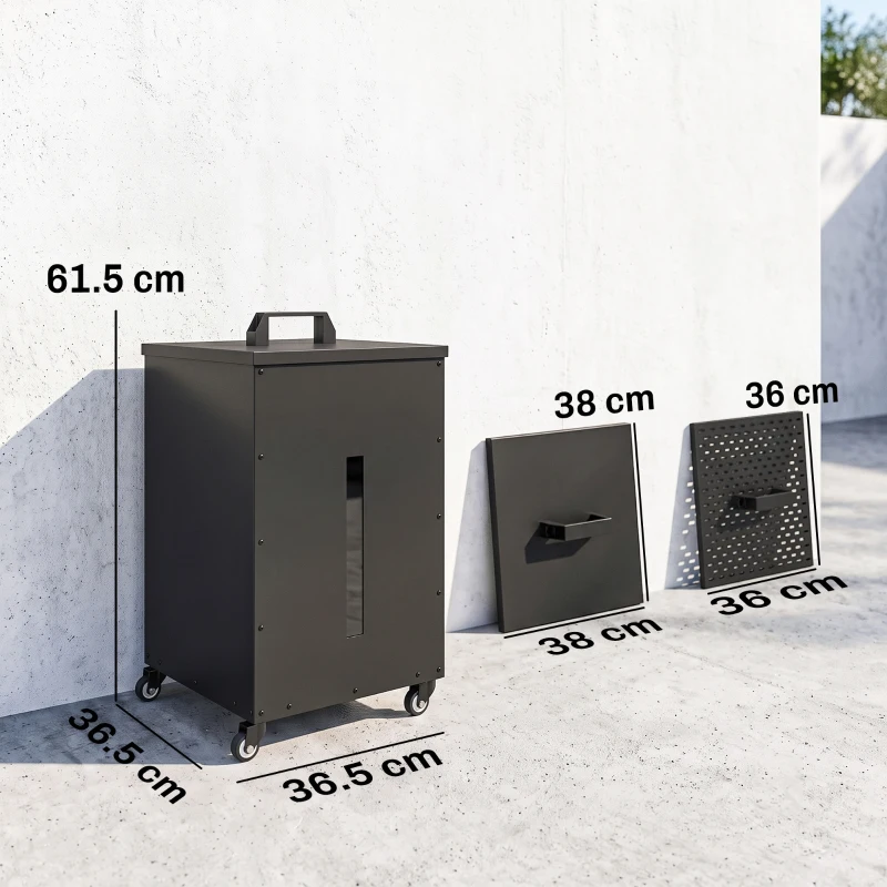Outsunny Recipient pentru Peleți 30 Kg cu Roți și Sită, Negru