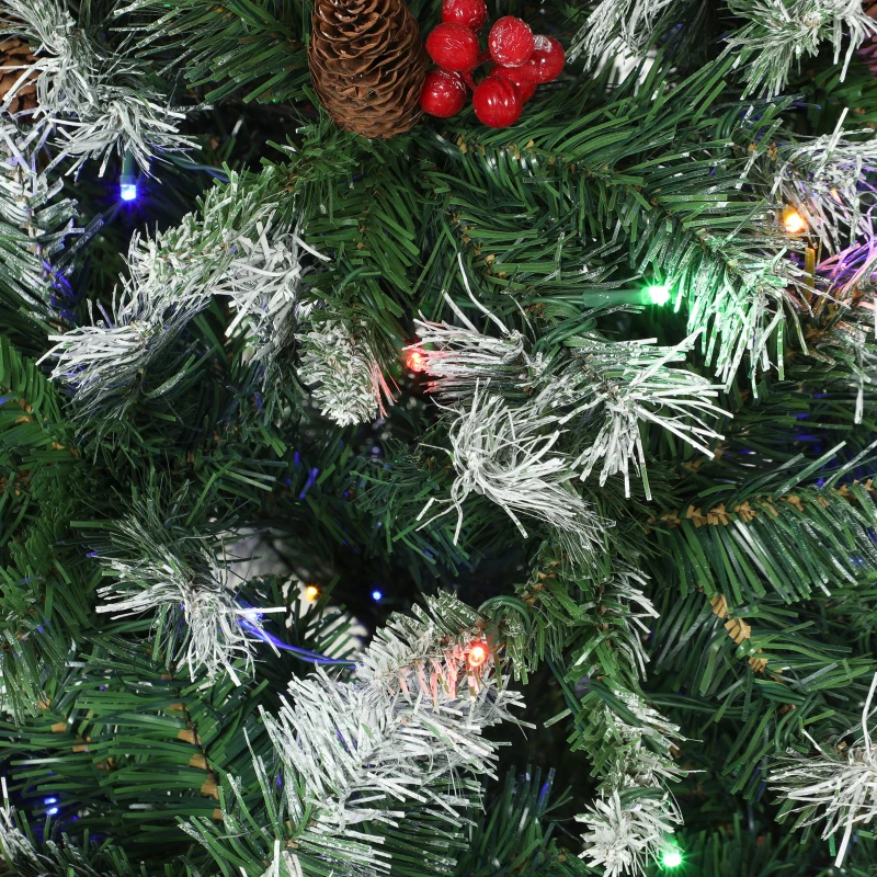 HOMCOM Schneebedeckter Weihnachtsbaum 180 cm mit 250 LEDs, 11 Modi, Fernbedienung, 840 Spitzen, 34 Zapfen und 34 Beeren, Grün