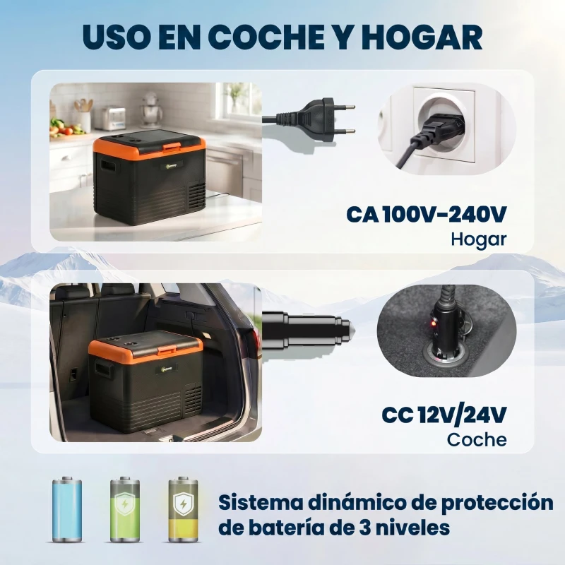 Outsunny Nevera Portátil Eléctrica 40L Refrigerador de Coche 12V/24V hasta -20℃ con Pantalla LED Táctil 58,7x36,5x43,8cm Negro