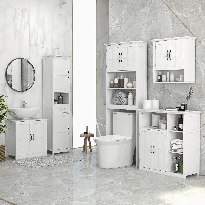 kleankin Conjunto Casa de Banho Inclui 1 Coluna para Casa de Banho 1 Móvel para Lavatório e 1 Armário de Parede Branco