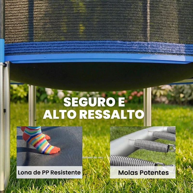 SPORTNOW Trampolim para Crianças Exterior Ø305 cm com Rede de Segurança Escada Acolchoamento de Molas Azul
