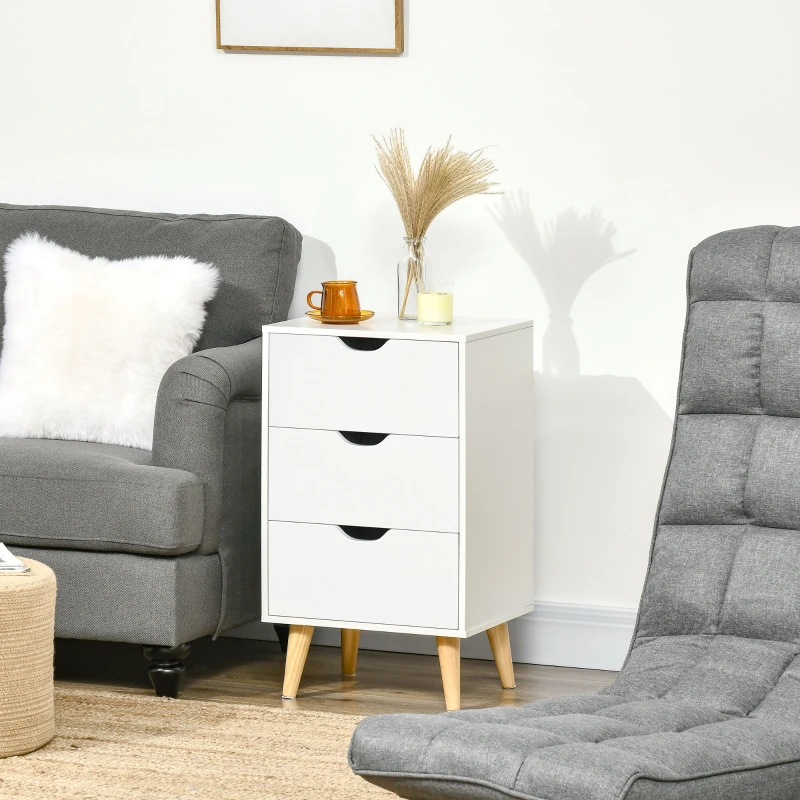 HOMCOM Table de chevet table de nuit avec 3 tiroirs, style scandinave pour chambre à coucher, salon, 40 x 35 x 68,5 cm, blanc