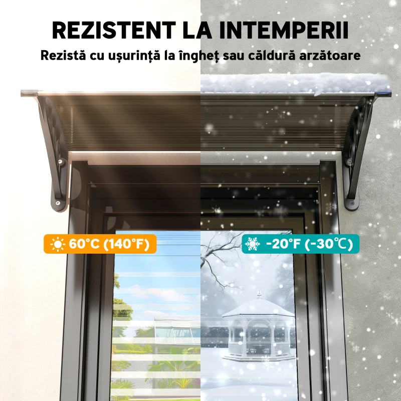 Outsunny Copertină de Exterior Impermeabilă și Anti-UV, din Policarbonat, Polipropilenă și Aluminiu, 75x100x23 cm, Maro și Negru