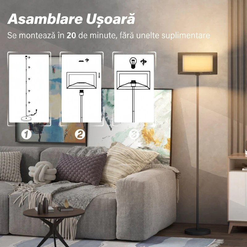 HOMCOM Lampadar Modern cu Abajur Dublu și Întrerupător cu Pedală, Ø33 x 152,5 cm, Negru