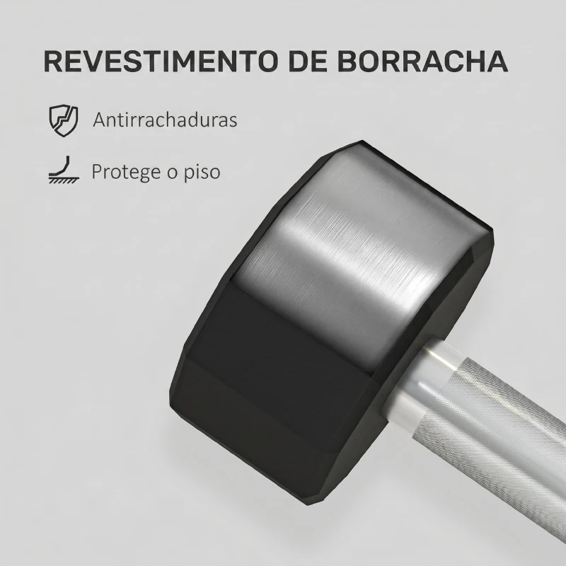 SPORTNOW Conjunto de 2 Halteres Dodecagonais 2 x 10 kg em Metal com Revestimento em Borracha para Treino em Casa e Ginásio Preto