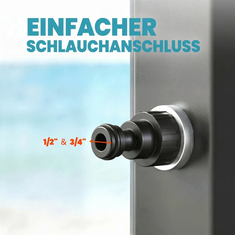 Outsunny Solardusche 60L Gartendusche mit schwenkbarem Regenduschkopf Wasserhahn, einstellbarer Temperatur