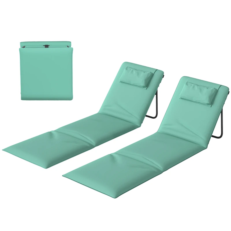 Outsunny Conjunto de 2 Esteiras de Praia Dobráveis com Encosto Ajustável e Encosto Acolchoado 146x50x2 cm Verde