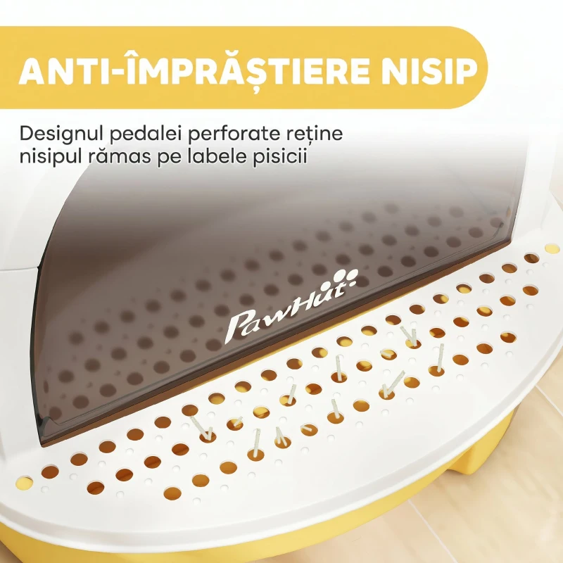 PawHut Litieră Închisă pentru Pisici cu Sertar Extensibil, Mâner, Lopățică și 2 Filtre cu Carbon Activ, Galben