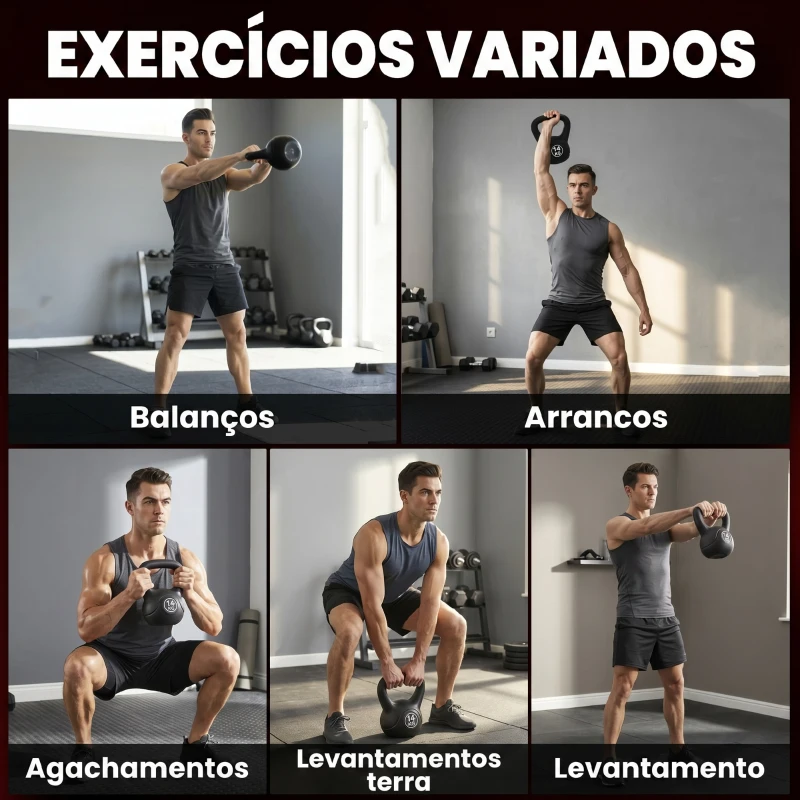 HOMCOM Peso Russo de 14 kg Kettlebell Fitness Preenchido de Areia com Punho Largo Antiderrapante 26x18x32 cm Preto