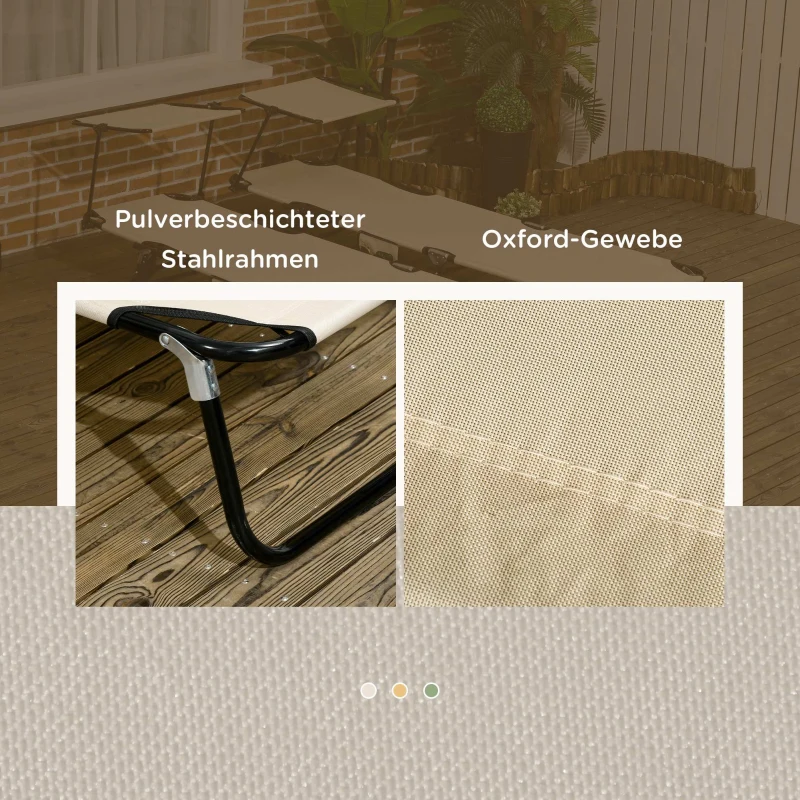 Outsunny 2er Set Sonnenliege klappbar Gartenliege mit Sonnendach 5-Fach höhenverstellbarer Rückenlehne Braun