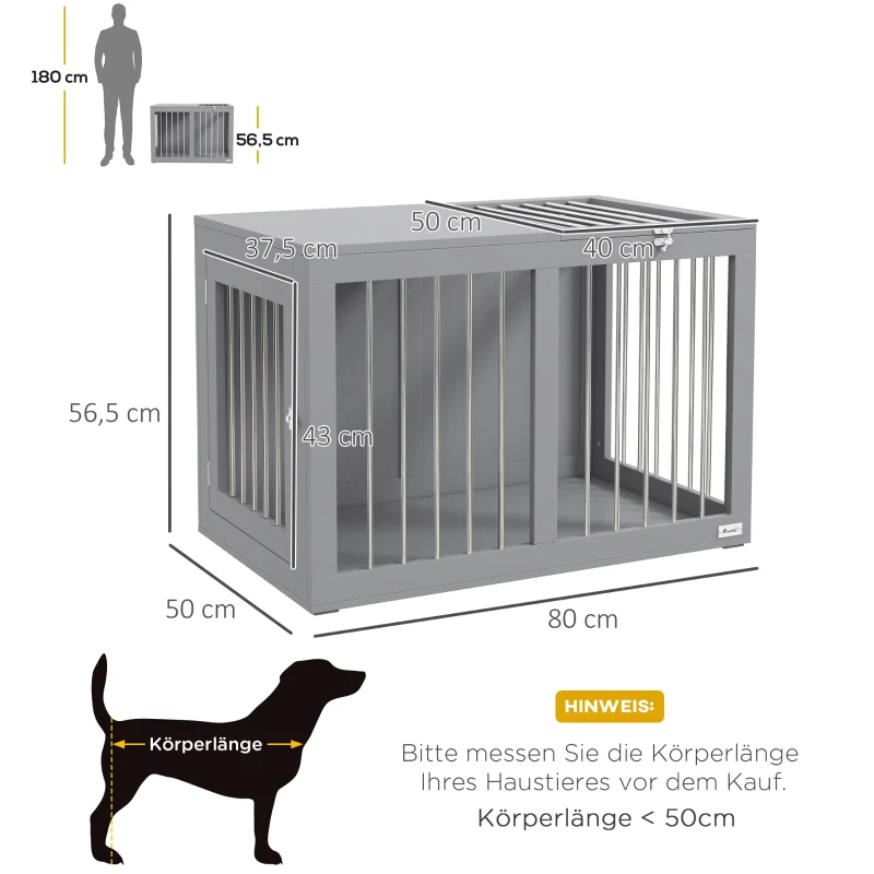 PawHut Hundekäfig Hundebox Hundetransportbox,  2 Türen, verriegelbar, Stahlgitter, 80 cm x 50 cm x 56,5 cm, Grau