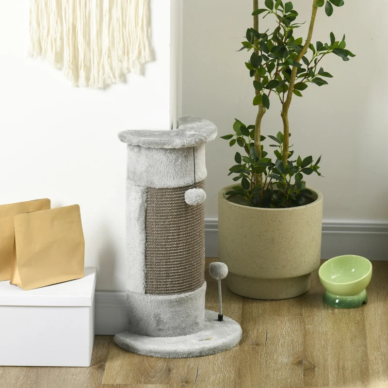 PawHut Poste de Arranhar para Gatos 58 cm Arranhador para Gatos com Poste de Sisal e Bolas Suspensas 34x25,5x58 cm Cinza