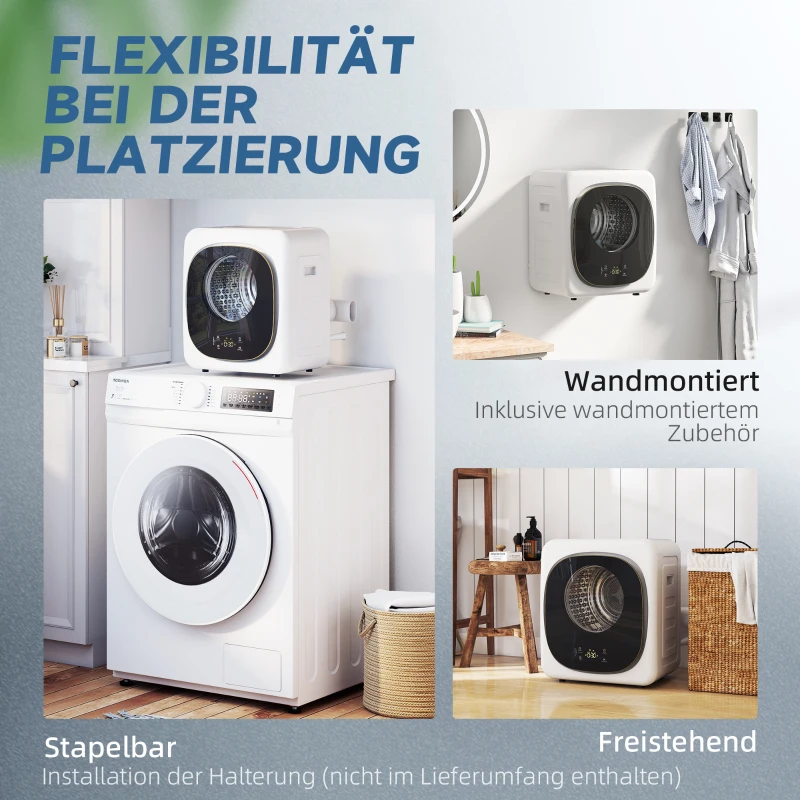 HOMCOM 4 kg Wäschetrockner, kompaktes Design, 5 Modi, Timer, Weiß+Schwarz