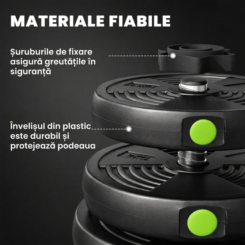 SPORTNOW Set 2 în 1 cu 2 Gantere Convertibile în Halteră, Greutate Totală 30 kg și Discuri de Greutate Reglabile, Negru