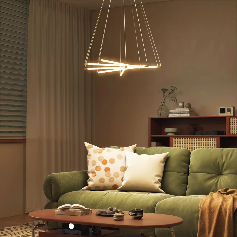 HOMCOM LED-Deckenlampe, 50W, 5 anpassbare Lichtrohre, anpassbar, Deckenleuchte für Wohnzimmer, Esszimmer, Küche, Gold+Weiß