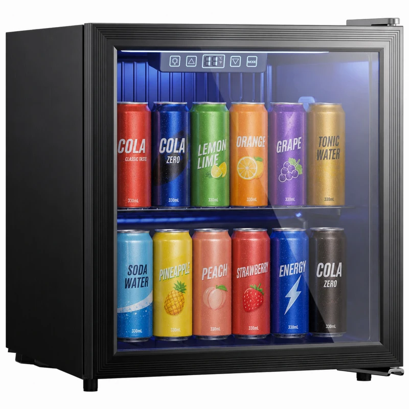HOMCOM 50 L Getränkekühlschrank, Kühler für 48 Dosen mit Doppelglas-Tür, verstellbar Regal, LED-Beleuchtung Schwarz