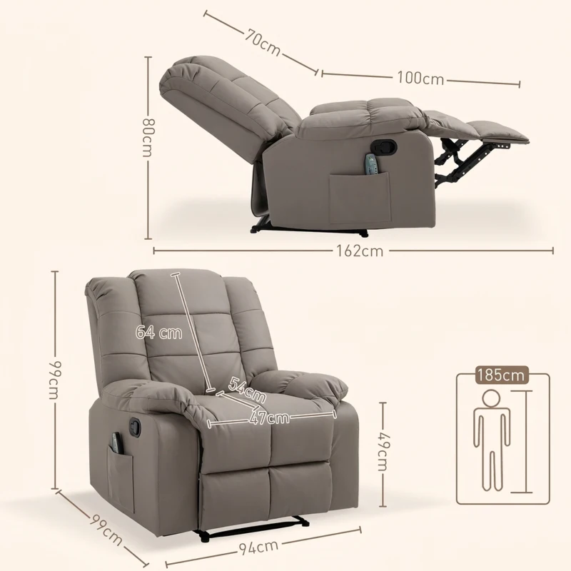 HOMCOM Fotoliu de Relaxare cu Masaj din Piele Artificiala