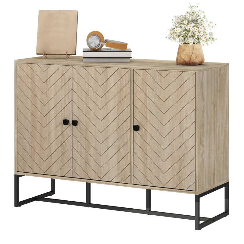 HOMCOM Aparador com Desenho Zig-Zag com Prateleiras Ajustáveis Pés de Aço para Cozinha Entrada Quarto 108x40x80 cm Madeira
