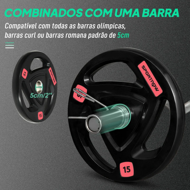 SPORTNOW Conjunto de 2 Discos de Pesos Olimpicos 15kg Ferro Fundido Placas de Peso com Orifício de 5 cm Ø40x5 cm Preto
