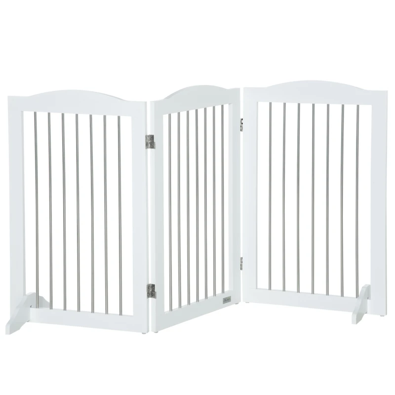 PawHut Barreira de Segurança para Cães Barreira de Segurança para Escadas e Portas Dobrável com Suporte de Pé 154x30x80cm Branco
