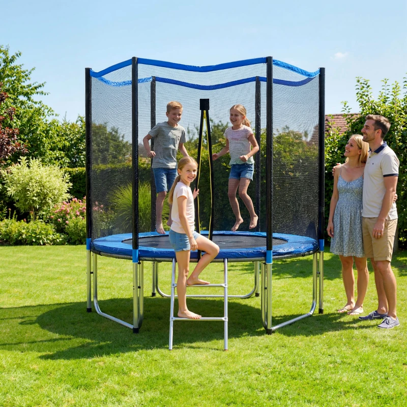 SPORTNOW Trampolim para Crianças Exterior Ø244 cm com Rede de Segurança Escada Acolchoamento de Molas Azul