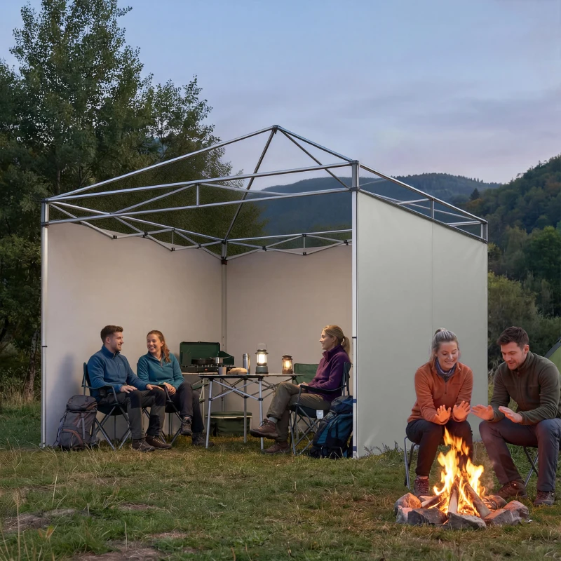 Outsunny 3-teiliges Set Seitenteile mit Reißverschluss für 3 x 3 m Pavillon, Hellgrau