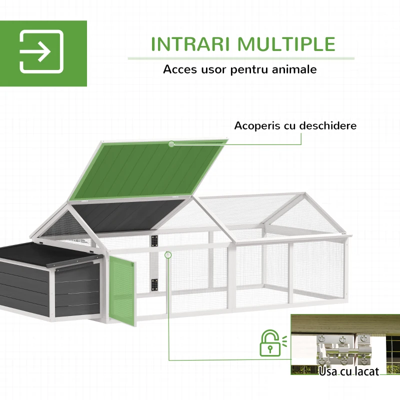 PawHut Coteț din Lemn pentru Găini cu Cuib, Acoperiș Rabatabil, pentru 4-8 Găini