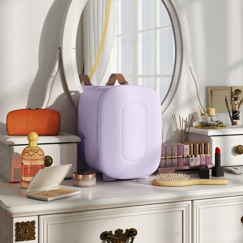 HOMCOM Frigorífico Pequeno de Cosméticos 4L 9V/240V para Arrefecer e Aquecer Mini Frigorífico para Beleza 20,3x26,3x28 cm Roxo