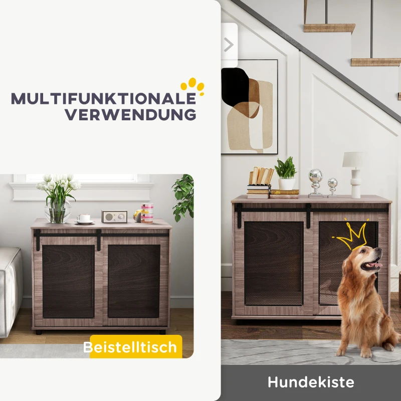 PawHut Hundebox, Transportbox für Hunde, Rückzugsbox für Haustiere, verschließbare Türen, 98 x 60 x 78 cm, Hellbraun
